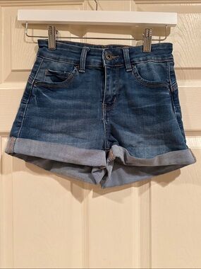 Wax Jean Dark Blue Rolled Hem Denim Shorts